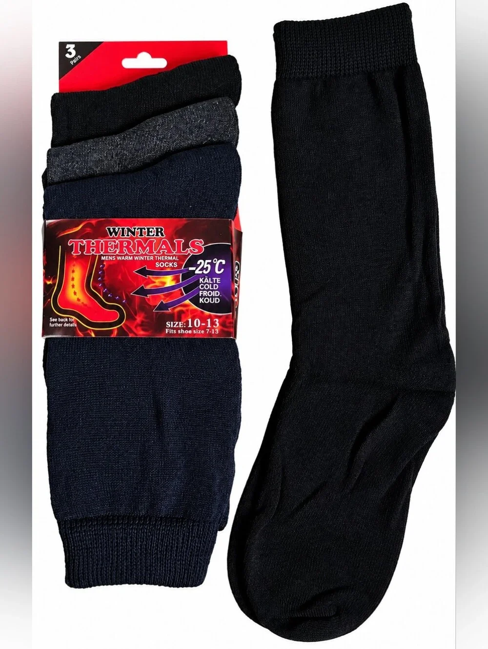 6 Pairs Men’s Winter Thermal Socks Heavy Warm Cold Weather Crew Socks Size 10-13